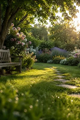 Peaceful Sunrise Backyard Garden Path