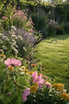 Peaceful Spring Backyard Garden with Blooming Flowers