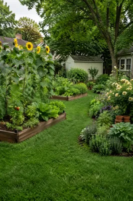 Early Summer Backyard Garden With Raised Beds