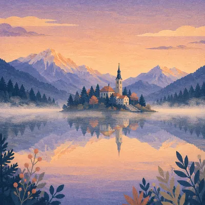 Calm Alpine Lake Morning Reflection