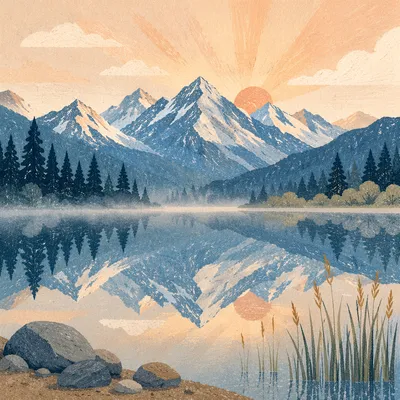 Calm Alpine Lake Reflection at Sunrise