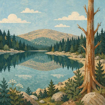 Calm Morning Lake with Mountain Reflections