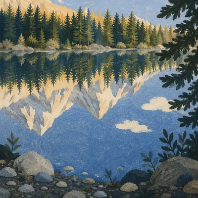 Calm Mountain Lake Morning Reflection