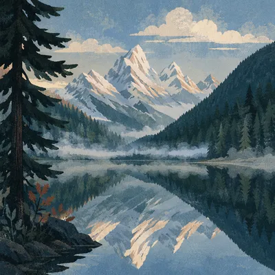Calm Alpine Lake Morning Reflection