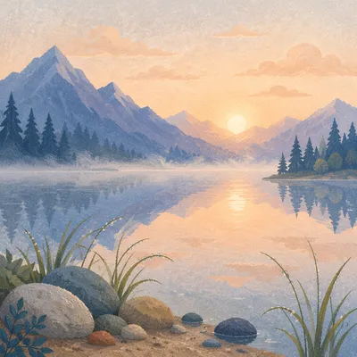 Calm Alpine Lake Morning Reflection