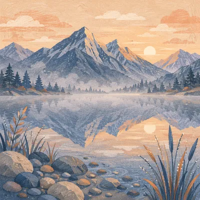 Calm Morning Lake with Mountain Reflections