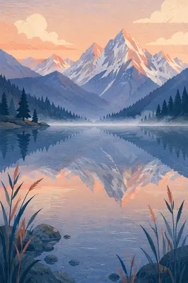 Calm Alpine Lake at Dawn Reflection