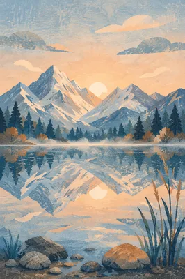Calm Alpine Lake at Sunrise Reflection