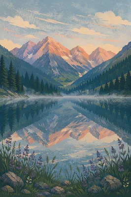 Serene Alpine Lake at Rose Gold Dawn