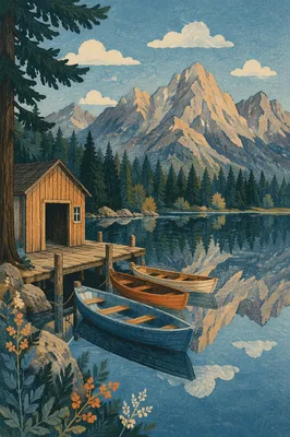 Calm Morning Lake with Mountain Reflections