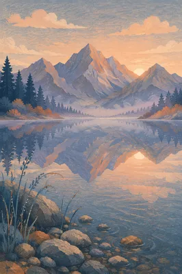 Calm Mountain Lake Reflection at Dawn