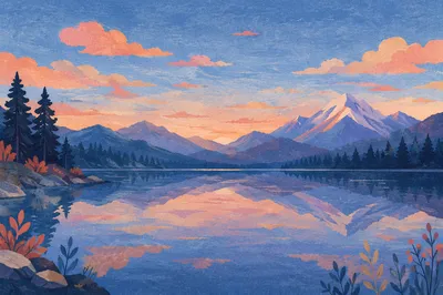 Calm Alpine Lake Morning Reflection