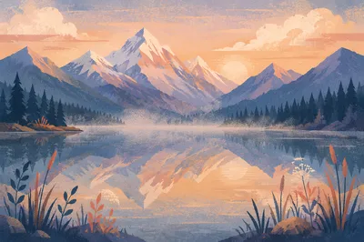 Calm Alpine Lake at Morning Reflection