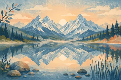 Calm Mountain Lake Reflection at Sunrise
