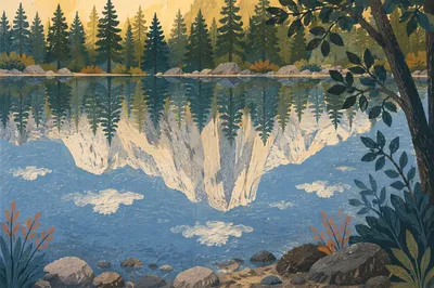 Calm Morning Lake Reflection with Mountains