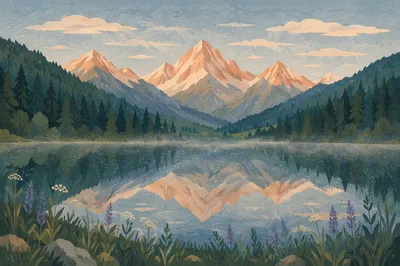 Serene Morning Lake with Mountain Reflections