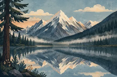 Calm Alpine Lake Morning Reflection