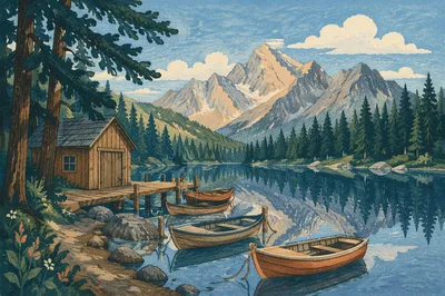 Calm Alpine Lake Morning Reflection