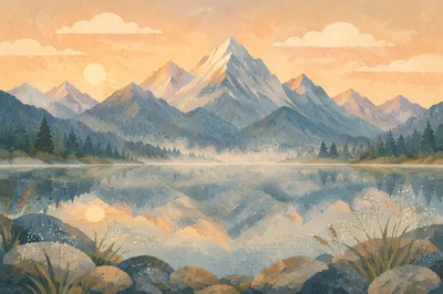 Calm Morning Lake with Mountain Reflection