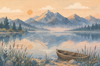 Calm Alpine Lake Morning Reflection