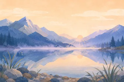 Calm Alpine Lake Morning Reflection