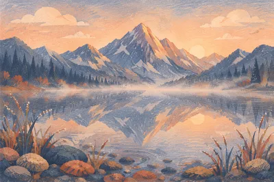 Calm Morning Lake with Mountain Reflections