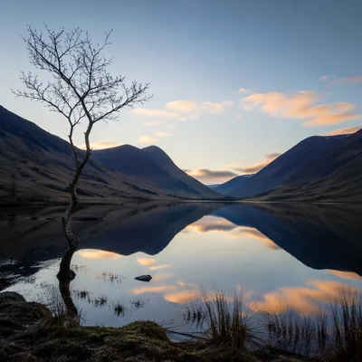 Calm Mountain Lake at Dawn Reflection