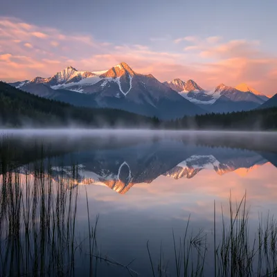 Calm Alpine Lake at Dawn Reflection