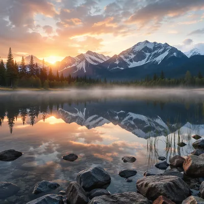 Calm Alpine Lake Reflection at Sunrise