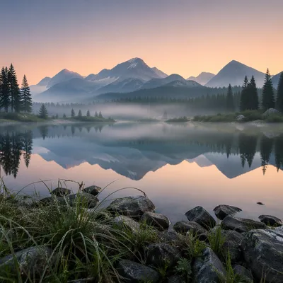 Calm Alpine Lake Reflection at Sunrise