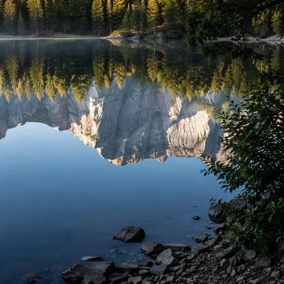 Calm Morning Mountain Lake Reflection
