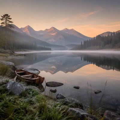 Calm Alpine Lake Morning Reflection