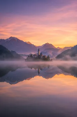 Serene Alpine Lake Dawn Reflection