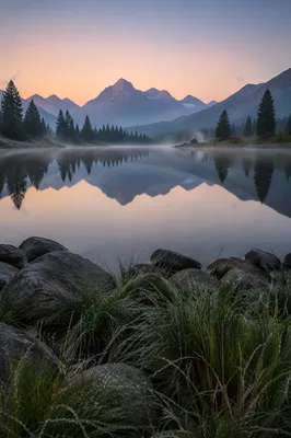 Calm Alpine Lake Reflection at Sunrise