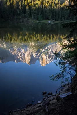 Calm Morning Lake Reflection in Mountains