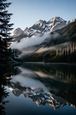 Calm Alpine Lake Morning Reflection