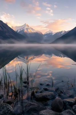 Peaceful Alpine Lake Morning Reflection