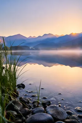 Calm Alpine Lake Morning Reflection