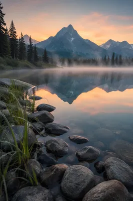 Tranquil Morning Alpine Lake Reflection