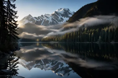 Calm Alpine Lake Morning Reflection