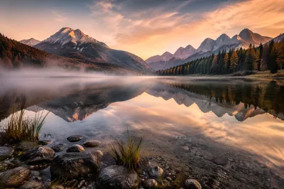 Calm Alpine Lake Morning Reflection