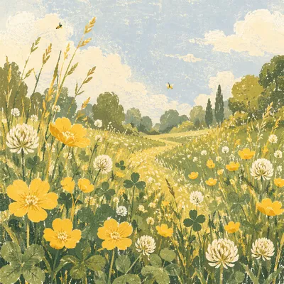 Sunlit Summer Meadow with Wildflowers