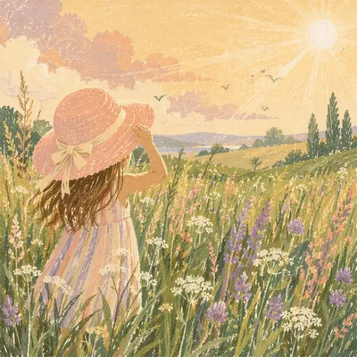 Child in Sunny Summer Wildflower Meadow
