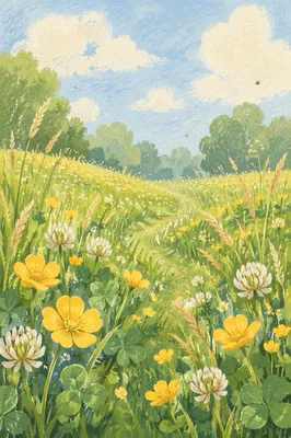 Sunlit Summer Meadow with Wildflowers