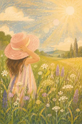 Child in Sunny Wildflower Meadow