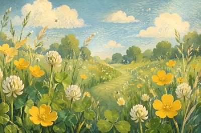 Sunlit Summer Wildflower Meadow Scene