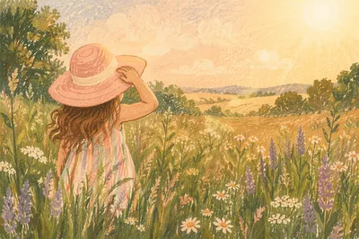 Child in Sunny Wildflower Meadow