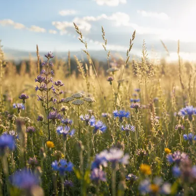 Sunlit Summer Meadow with Wildflowers