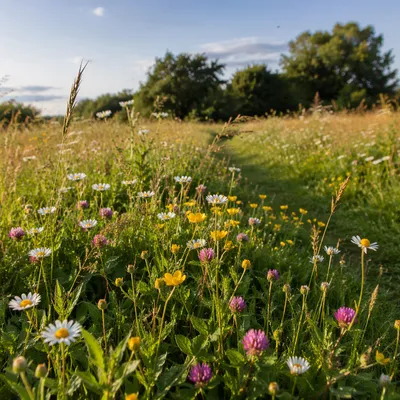 Sunlit Summer Meadow with Wildflowers