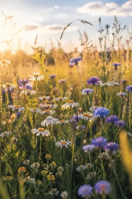 Sunlit Summer Meadow with Wildflowers
